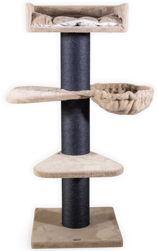 RHRQuality Krabpaal Voor Grote Katten - Chartreux – 80 cm Hoog – Met Extra Dikke 20 cm Sisalpaal - Luxe Ligbak van ⌀60 cm – Crème