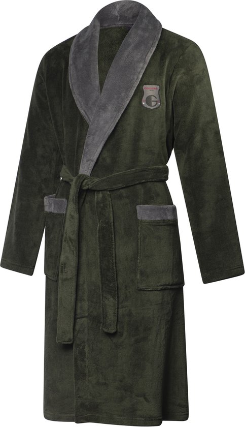 Gentlemen - peignoir homme - polaire corail - vert/gris - S/M