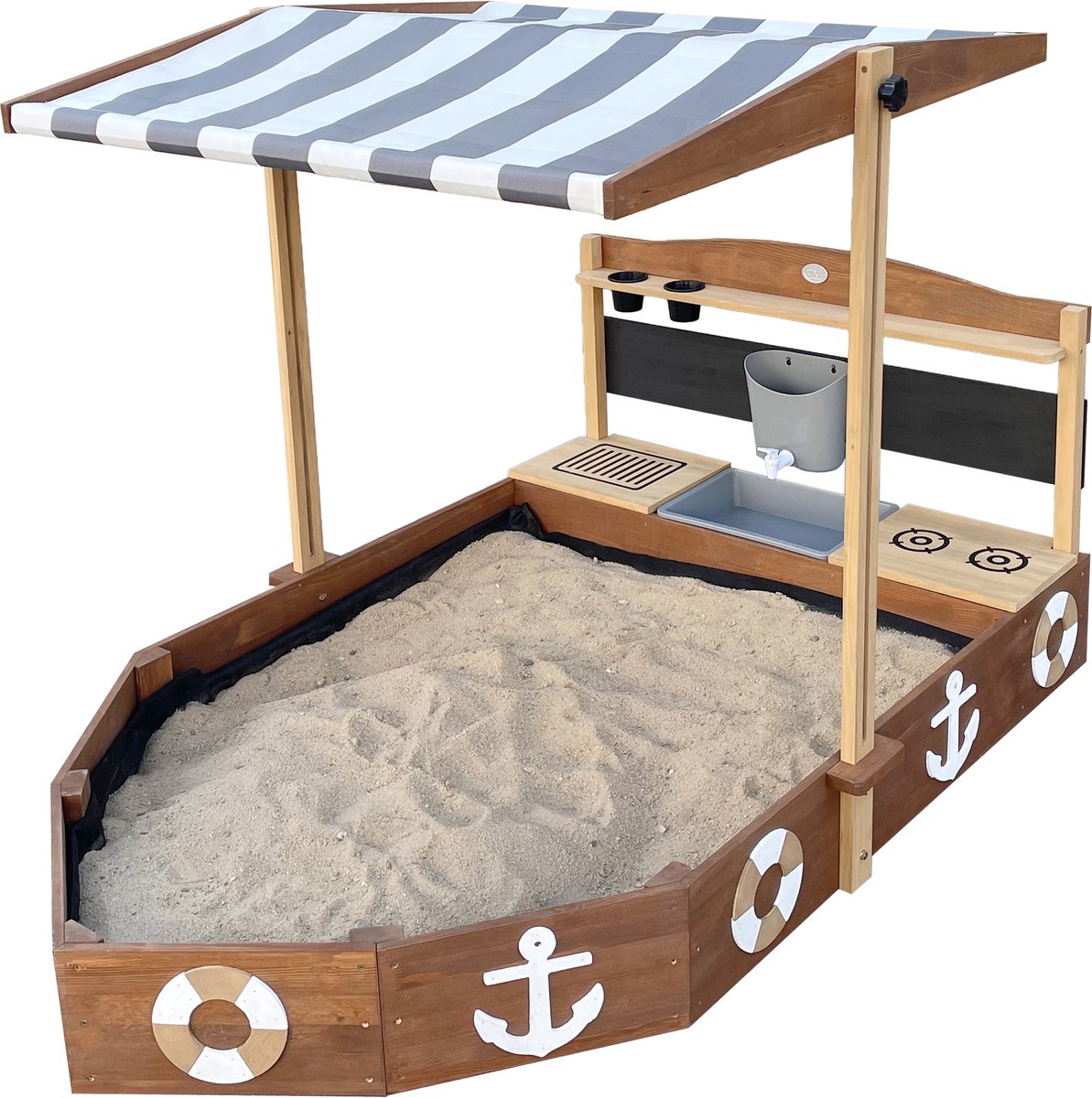 AXI Dora Boot zandbak met speelkeuken en dak (UV50) 160 x 100 cm Antraciet/bruin – Met krijtbord en opbergruimte - Inclusief gronddoek - 10 jaar garantie! — afbeelding 12