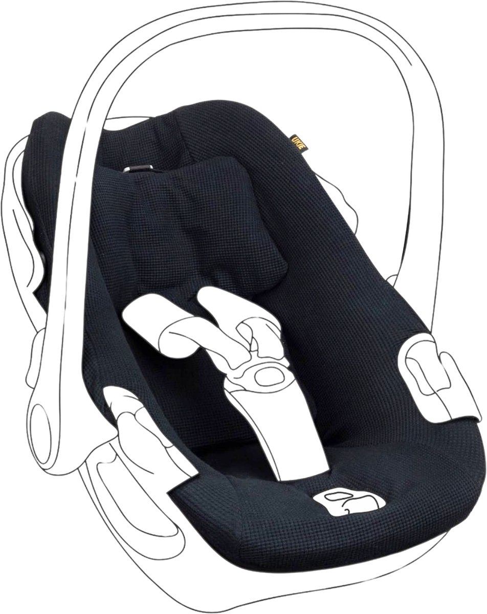 Maxi Cosi Hoes Pebble 360 Pro (2) - Waterdicht gevoerd dus echt superhandig - Zomerhoes - Autostoelhoes Groep 0 - Zacht Oeko-Tex Katoen - Perfecte Pasvorm - Mét Bijpassende Gordelbeschermers - Zwart wafeltje