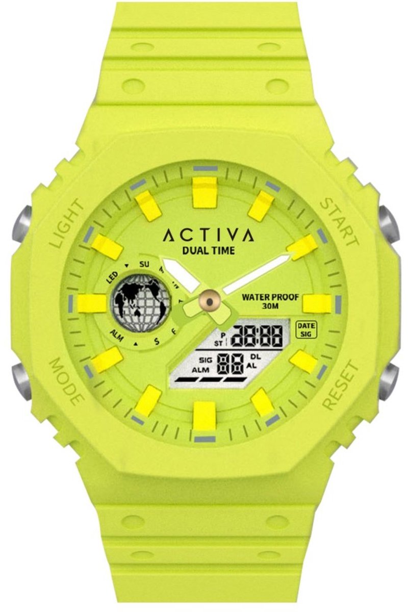 Activa x Invicta Digital ACW423-006 Heren Horloge - Waterdicht - Digtaal - Quartz Uurwerk - Plastic met Gele Wijzerplaat - 45mm