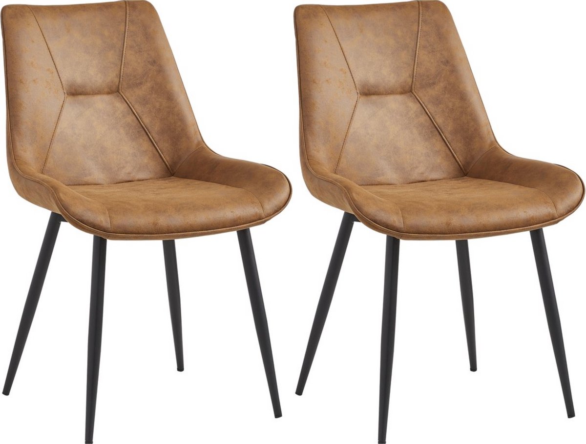 Colenis® - Zerda Eetkamerstoel - Set Van 2 - Cognac - Microfiber Stof - Industrieel - Stoel