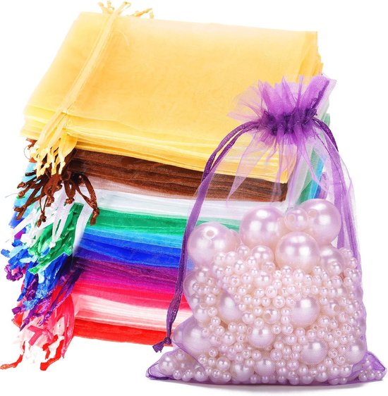 Leeyunbee 100 stuks roze organzazakjes, 7 x 9 cm, organzazakjes, cadeauzakjes, bruiloft, snoepzakjes voor festivals, feesten en bruiloften, satijnen