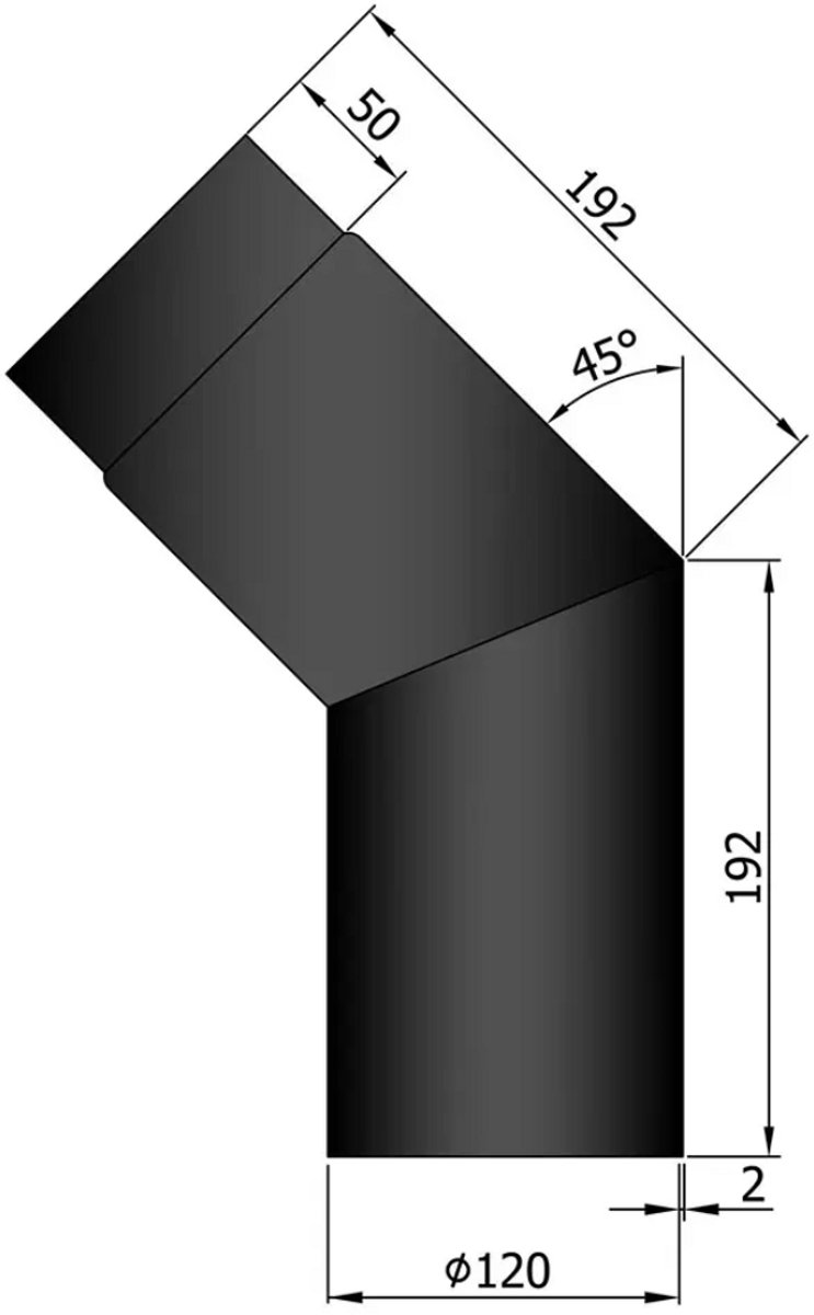 Kachelpijp Ø120 Bocht 45° - staal -2mm - zwart