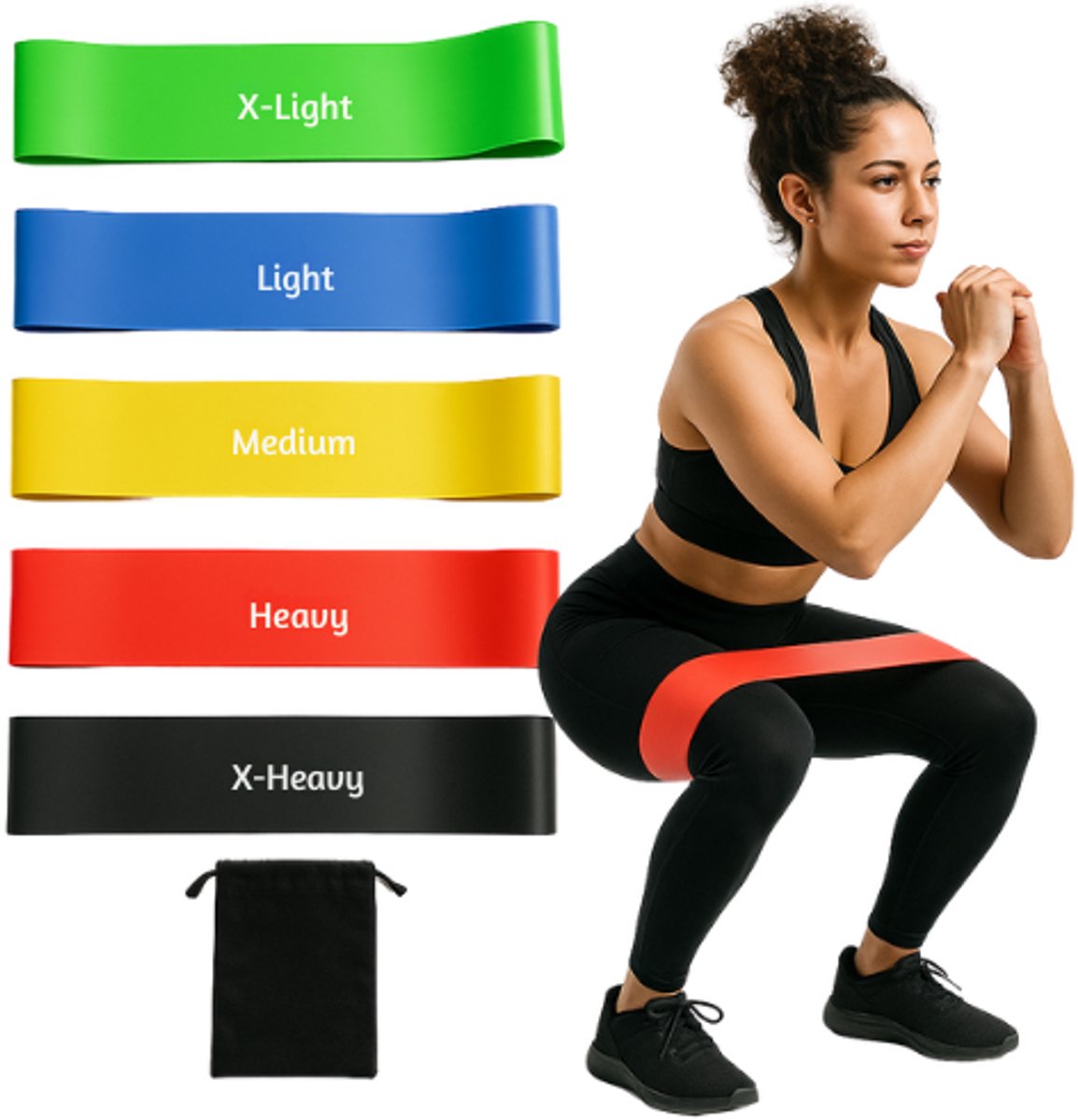 MR. PANACHE Weerstandsbanden Set van 5 - Resistance Band - Fitness Elastiek - Sport Elastiek Banden - Fitness Band - Pull Up band - Booty Band - Mini Bands - Inclusief Draagzakje - Krachttraining - Met Handvatten - Multi Color