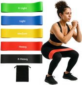 MR. PANACHE Weerstandsbanden Set van 5 - Resistance Band - Fitness Elastiek - Sport Elastiek Banden - Fitness Band - Pull Up band - Booty Band - Mini Bands - Inclusief Draagzakje - Krachttraining - Met Handvatten - Multi Color