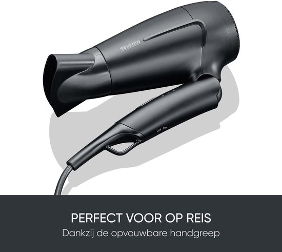 Severin HT 0159 Reis-föhn - opvouwbaar - 1.600 watt DC-motor - 120V /220V-240V schakelbaar - 2 warme temperatuur aanpassingen + coolshot incl. concentrator