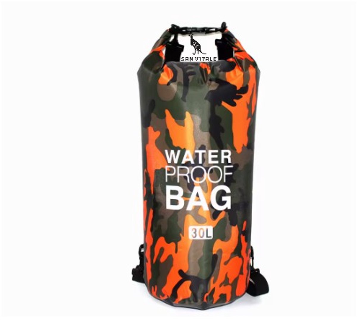 San Vitale®- Drybag 30L - Waterdichte tas - Zwemmen - Kamperen - Wandelen - Rafting - Kajak - Rivier - Trekking - Tassen - Legerprint - Oranje