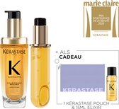 Kérastase Elixir Ultime L'Huile Originale Refill Duo + Cadeau - Navulbare Haarolie 75ml & Navulling 75ml + Flatpouch Cadeau - Met Camelia & Arganolie Voor Intense Voeding, Glans, Anti-frizz & Hittebescherming, Voor Elk Haartype