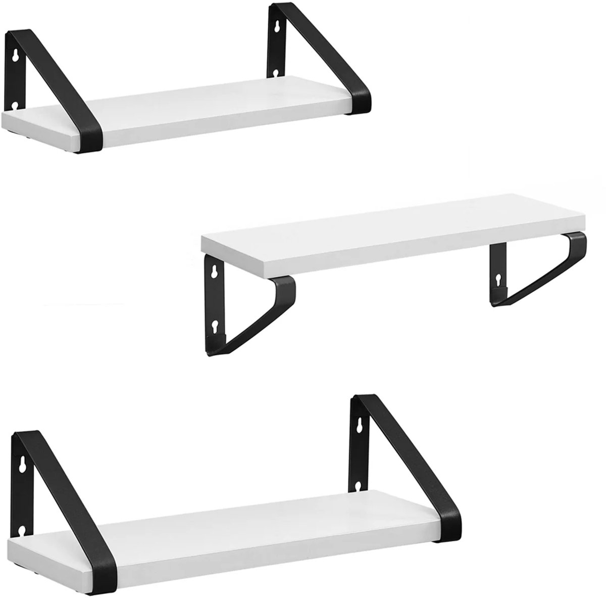 MAZAZU - Wandplank - Muurdecoratie - 3 Set - Wit en Zwart - 12x30-35-40x11