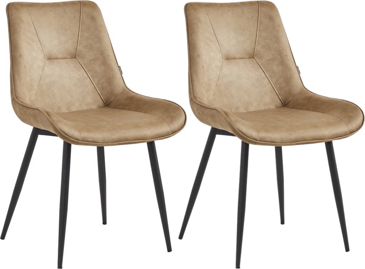 Colenis® - Zerda Eetkamerstoel - Set Van 2 - Sand - Microfiber Stof - Industrieel - Stoel