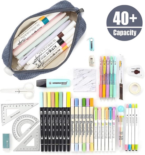 Pennenetui, corduroy, pennenetui, beige, pennen, etui voor