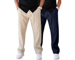 Livano Pantalon Heren - Chino - Golfbroek - Nette Broek - Elastische Tailleband - Volwassenen - 2 Stuks - Marineblauw/Khaki - XL