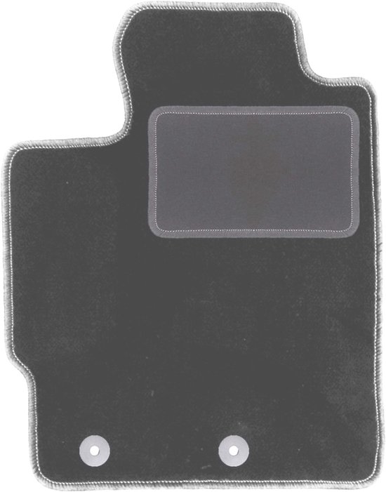 Tapis de sol gris avec coutures, talon renforcé et deux clips de fixation.