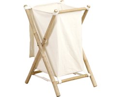 Tendance Wasmand met 1 compartiment - bamboe hout - canvas - wit - inklapbaar
