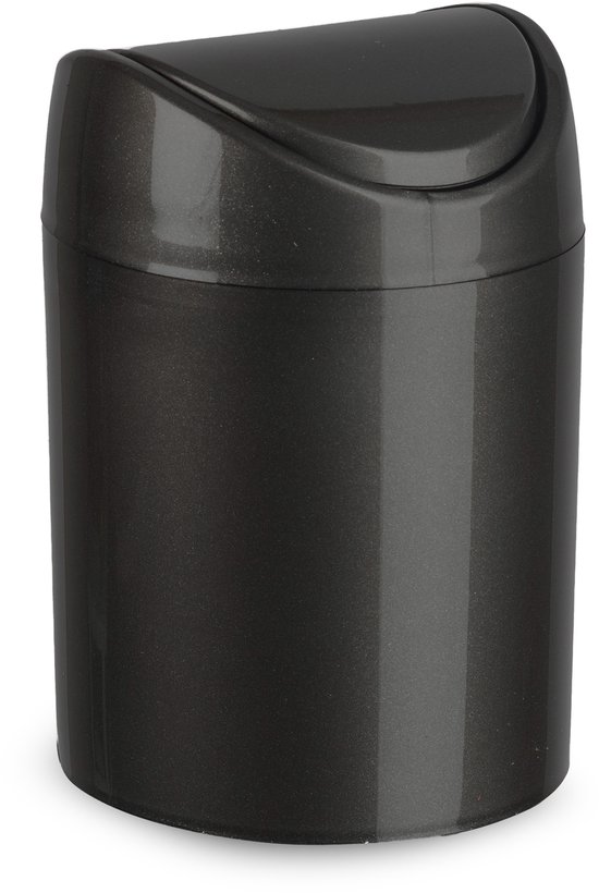 Plasticforte Mini prullenbakje - antraciet - kunststof - met klepdeksel - keuken aanrecht/tafel model - 1,4L - 12 x 17 cm