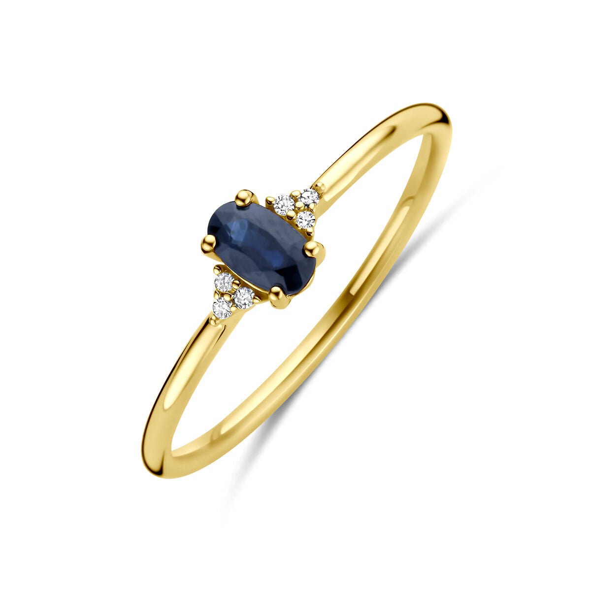 14K Geelgouden Ring Saffier En Diamant 0.02Ct H Si 4034209