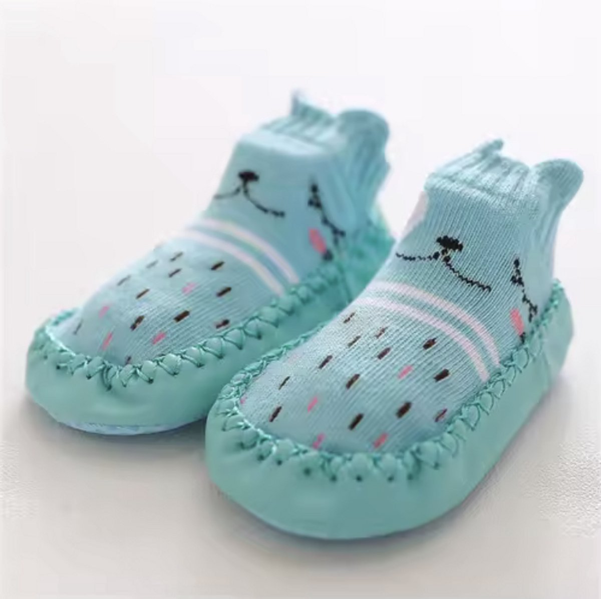 Baby slofjes - Babysokken - Groen/blauw - Anti-slip sokjes - 12CM - Kraamcadeau - Schattige baby sokjes - Met print - CHPN