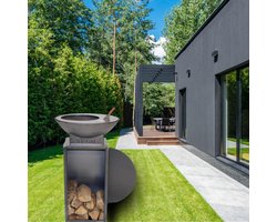 Actie Co-Fire Barbecue Vuurschaal - GrillRing-set 72 - compleet met houtopberger, zeker voor 20 gasten op te koken, ideaal voor thuisgebruik.
