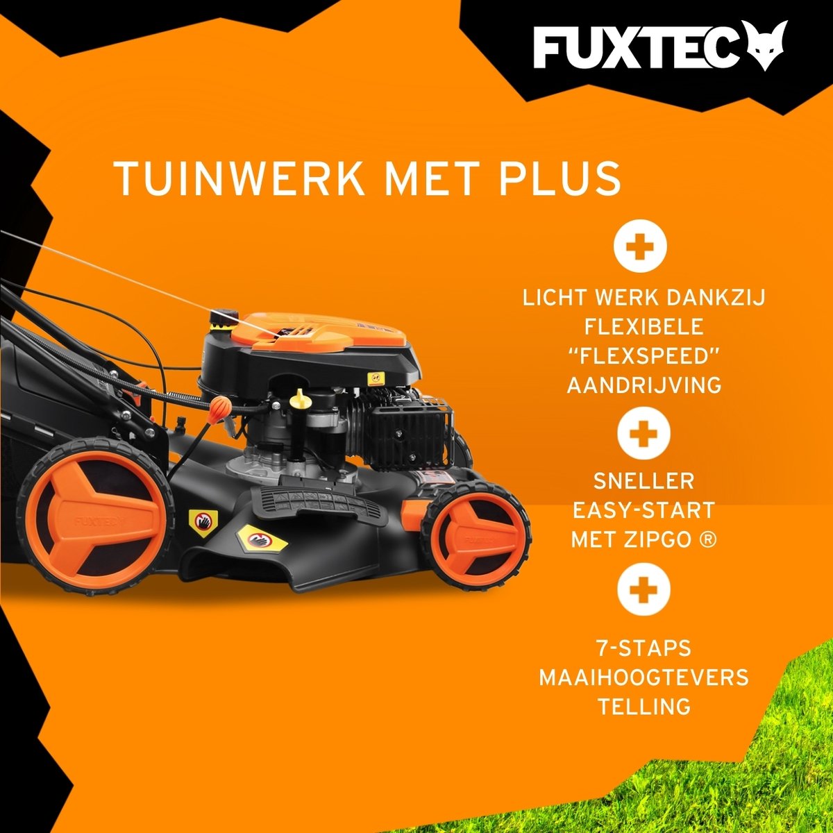 FUXTEC 4-in-1 Benzine Grasmaaier FX-RM5196eSPRO – Elektrische Start – 6 pk – 51 cm Maaibreedte – Flexibele Achterwielaandrijving – 4-Takt – Maaihoogte 25–75 mm – 60 L Grasopvangbak – Mulchfunctie – foto 4
