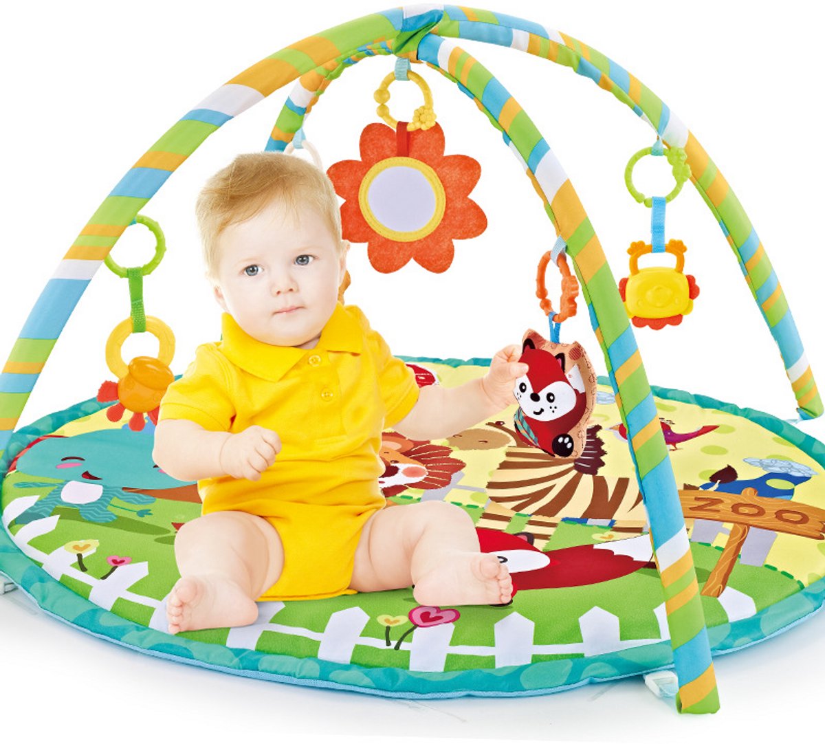 FUEGOBIRD - Baby Play Mat - Colorful Zoo - Deluxe Gym - Color Interaction and Grasping toys - Beautiful sound - Developmental play for babies from 2 months+ - Round — afbeelding 8