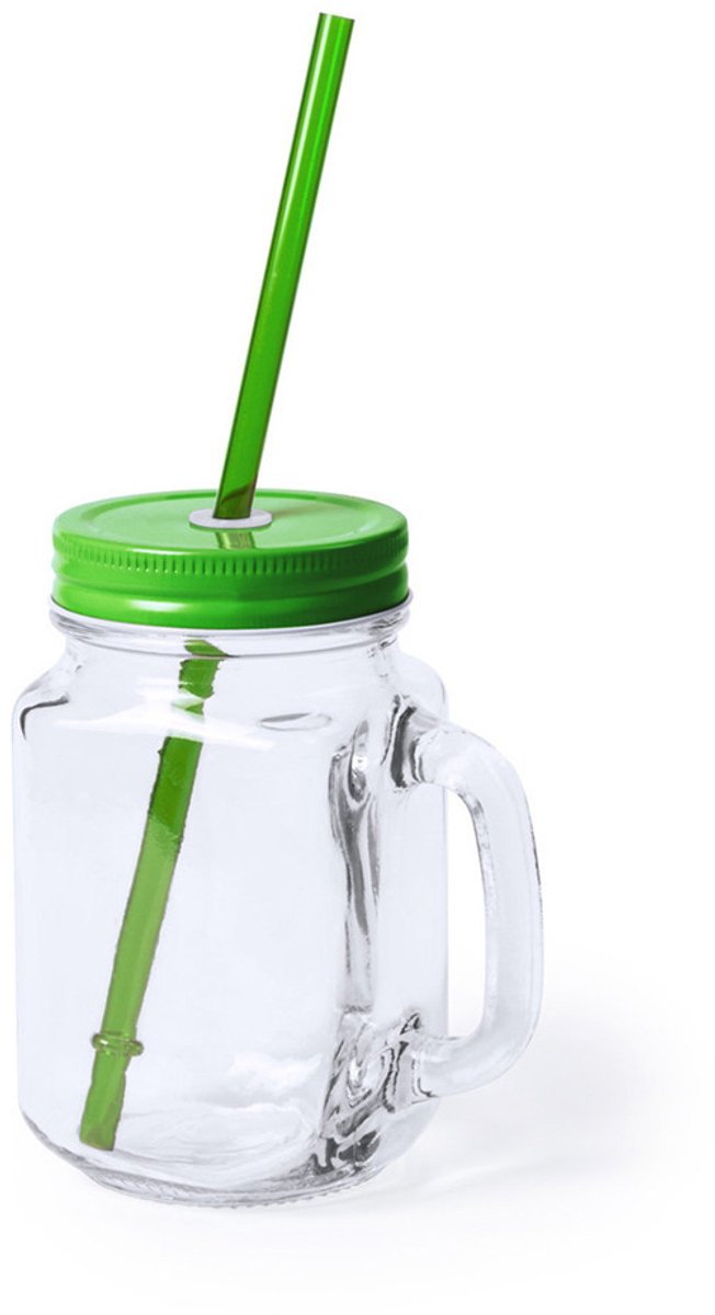 Goedkoopste Mason Jar drinkbekers - glas - dop groen met rietje - 500 ml - afsluitbaar - fruit shakes