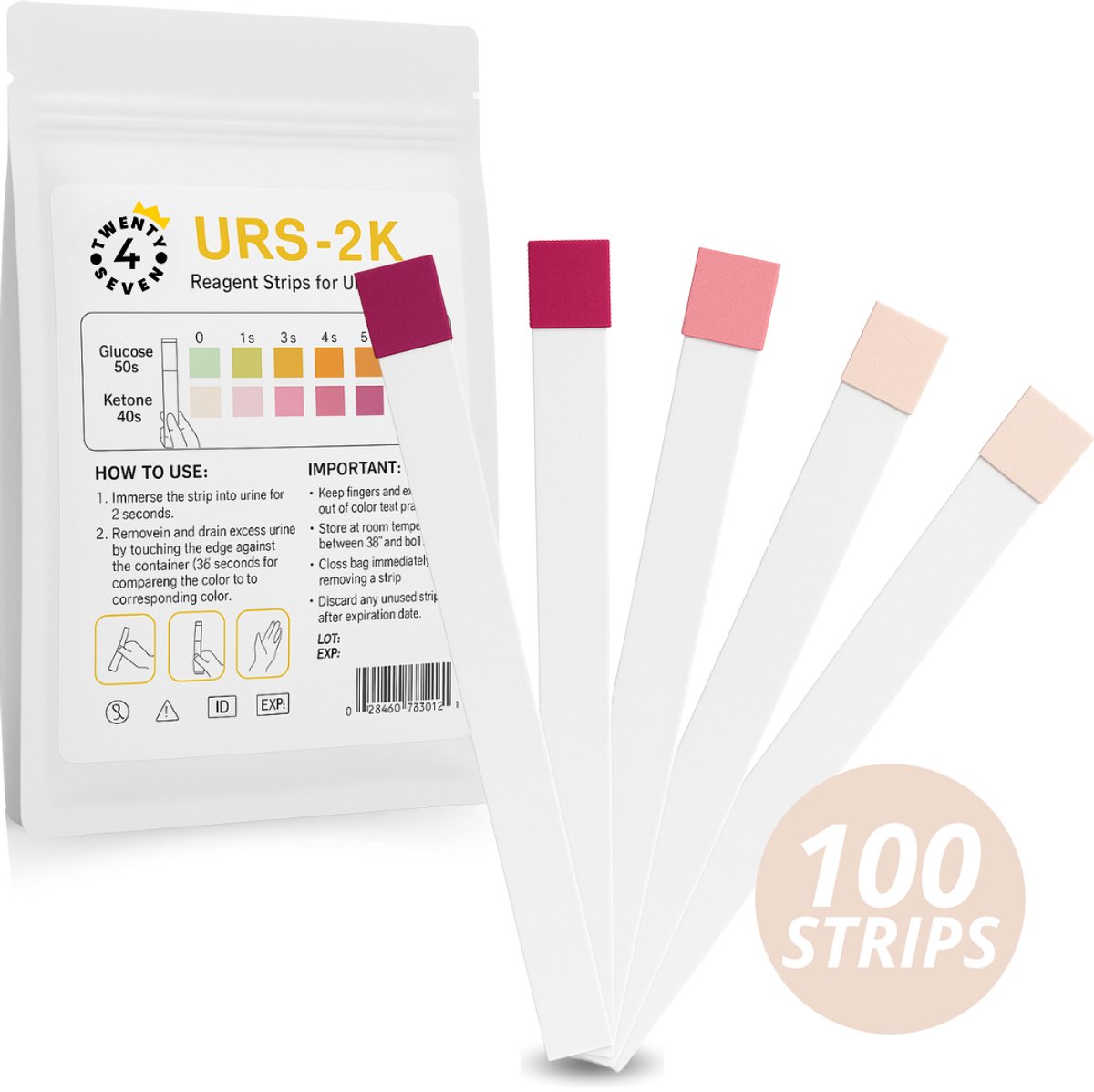 Goedkoopste Twenty4seven® Ketonentest (100 strips) - Ketose Strips - Keto - Ketonen Meter - Afvallen - URS-2K