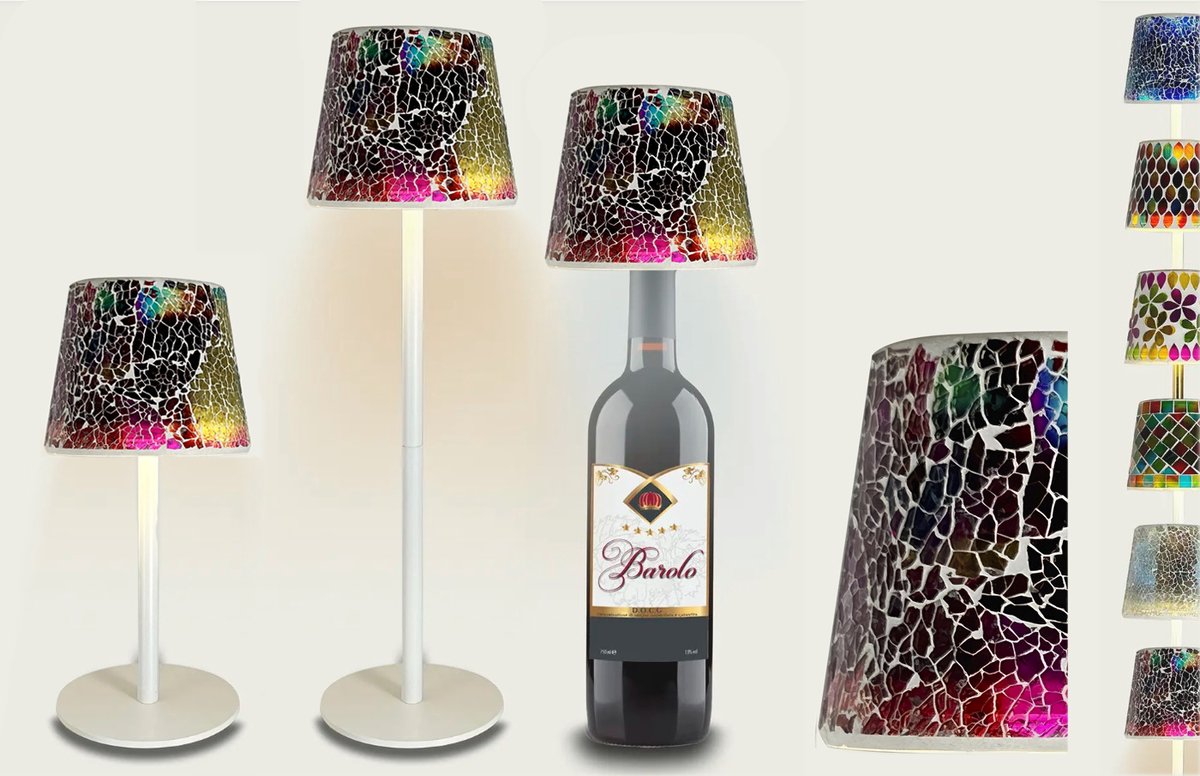 Arca Draadloze Tafellamp BARI mozaïek - LED - dimmable - geschikt voor buiten IP44 - incl fles adapter - giftbox