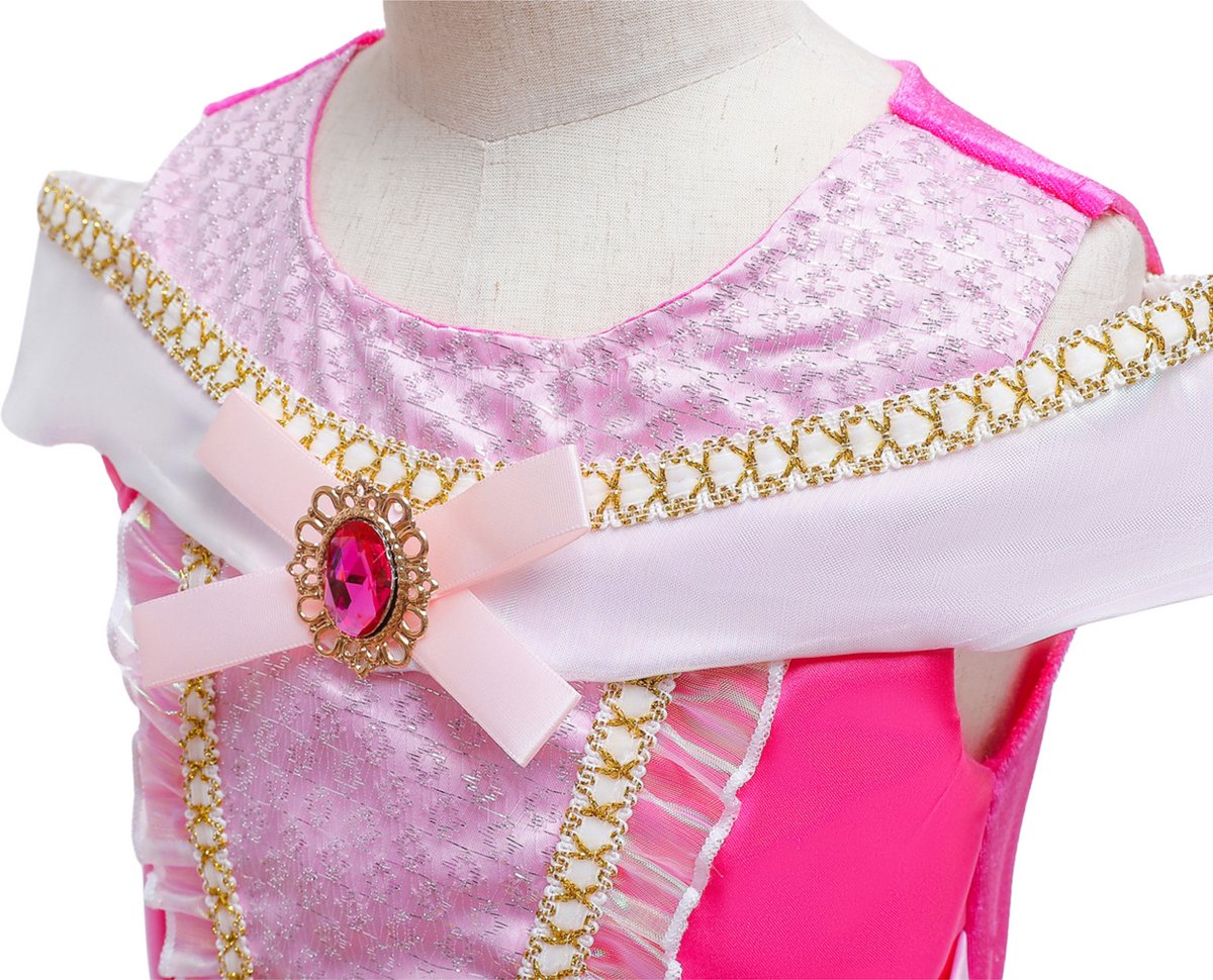 Joya Kids® Roze verkleedjurk korte Mouw | Zomerse Roze Prinsessenjurk | verkleedkleding Meisje | Hard roze Jurk + kroontje & Staf & Sieraden | Cadeau meisje — afbeelding 10