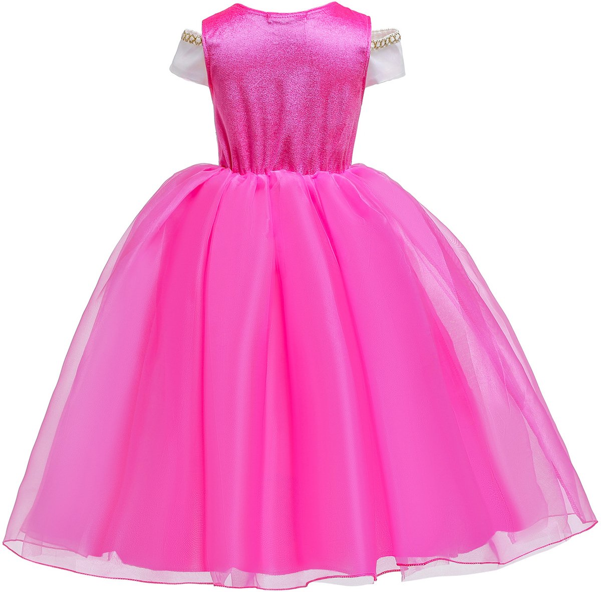 Joya Kids® Roze verkleedjurk korte Mouw | Zomerse Roze Prinsessenjurk | verkleedkleding Meisje | Hard roze Jurk + kroontje & Staf & Sieraden | Cadeau meisje — afbeelding 2