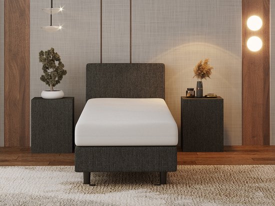 Nessa® - 80x200 Boxspring Bjorn Anthracite + matelas à ressorts ensachés 20cm