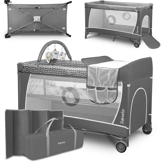 Lionelo Flower Campingbedje - 2in1 - Meegroeibed - Co-sleeper - LockGuard - draagtas - Reisbedje/Box - Praktische Zij-Ingang met Ritssluiting - Hoogwaardige Schuimmatras - Snel Opvouwsysteem - Multifunctionele Box en Reiswieg