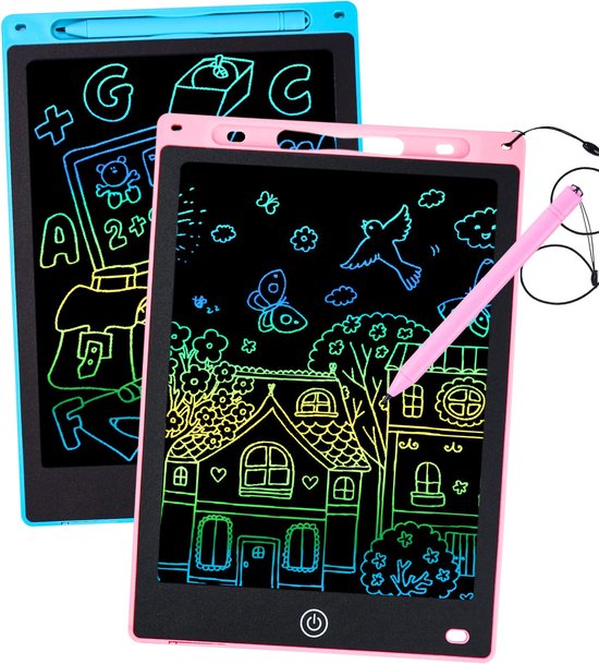 2-Pack LCD-schrijfbord Kinderen 12 inch schilderbord Magisch bord Kleurrijk tekentablet Kinderen LCD-bord Kinderen speelgoed van 2 3 4 5 6 jaar Meisjes Jongens Volwassenen Verjaardagscadeaus Blauw + Blauw