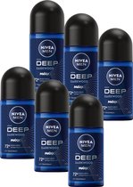 NIVEA MEN Deep Anti-Transpirant Deo Roller Dark Wood - 72 uur Bescherming - Deodorant - 6 x 50ml - Voordeelverpakking