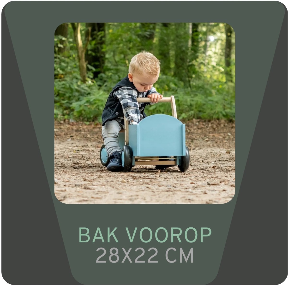 Bandits & Angels Bakfiets Loopfiets Hout Little Rider Retro Blue vanaf 1 jaar - Voor Jongens - Ride-On Houten Bakfiets - Houten Loop Fiets Blauw - Geluidsarme Wielen - Kraamcadeau — afbeelding 3