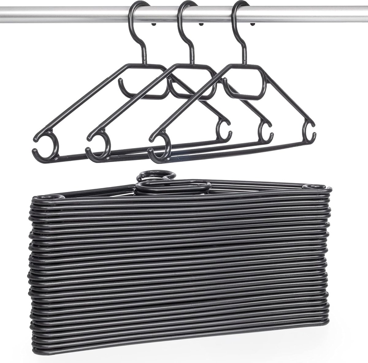 Storage Solutions Kledinghangers set - 30x stuks - kunststof - zwart - kledingkast hangers