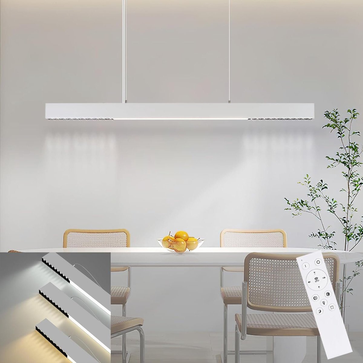 NETTLIFE LED Hanglamp - wit - modern - 57W dimbaar met afstandsbediening - 107cm laapkamerlamp - voor woonkamer | eetkamer | kantoor