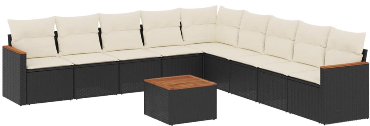 The Living Store 10-delige Loungeset met kussens poly rattan zwart - Loungeset - Lounge Set - Buitendecoratie - Tuinmeubels - Tuinlounge