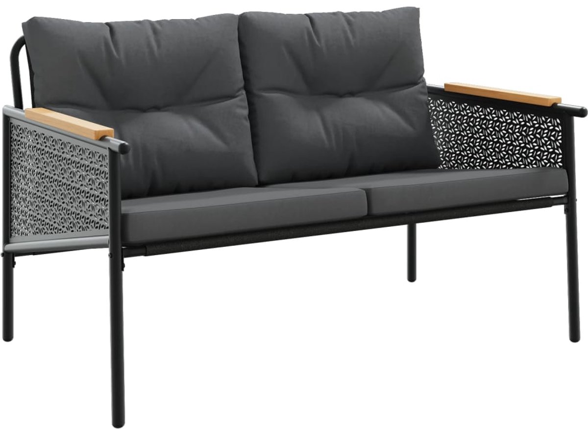 The Living Store Tuinbank met kussens 116 cm staal zwart - Tuinbank - Buitentijd - Lounge Set - Terrasdecoratie - Outdoor Furniture