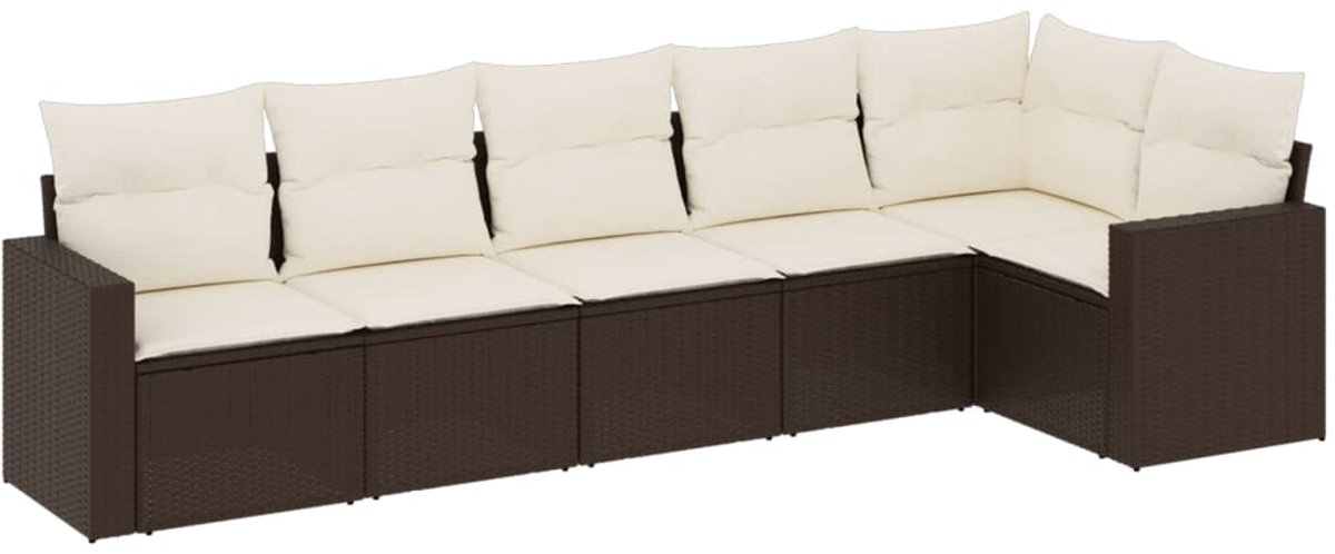 Bruine poly rattan loungeset met kussens voor buiten - The Living Store.