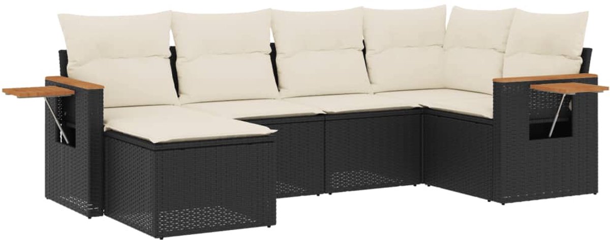 Zwarte poly rattan loungeset met kussens voor buiten - The Living Store.