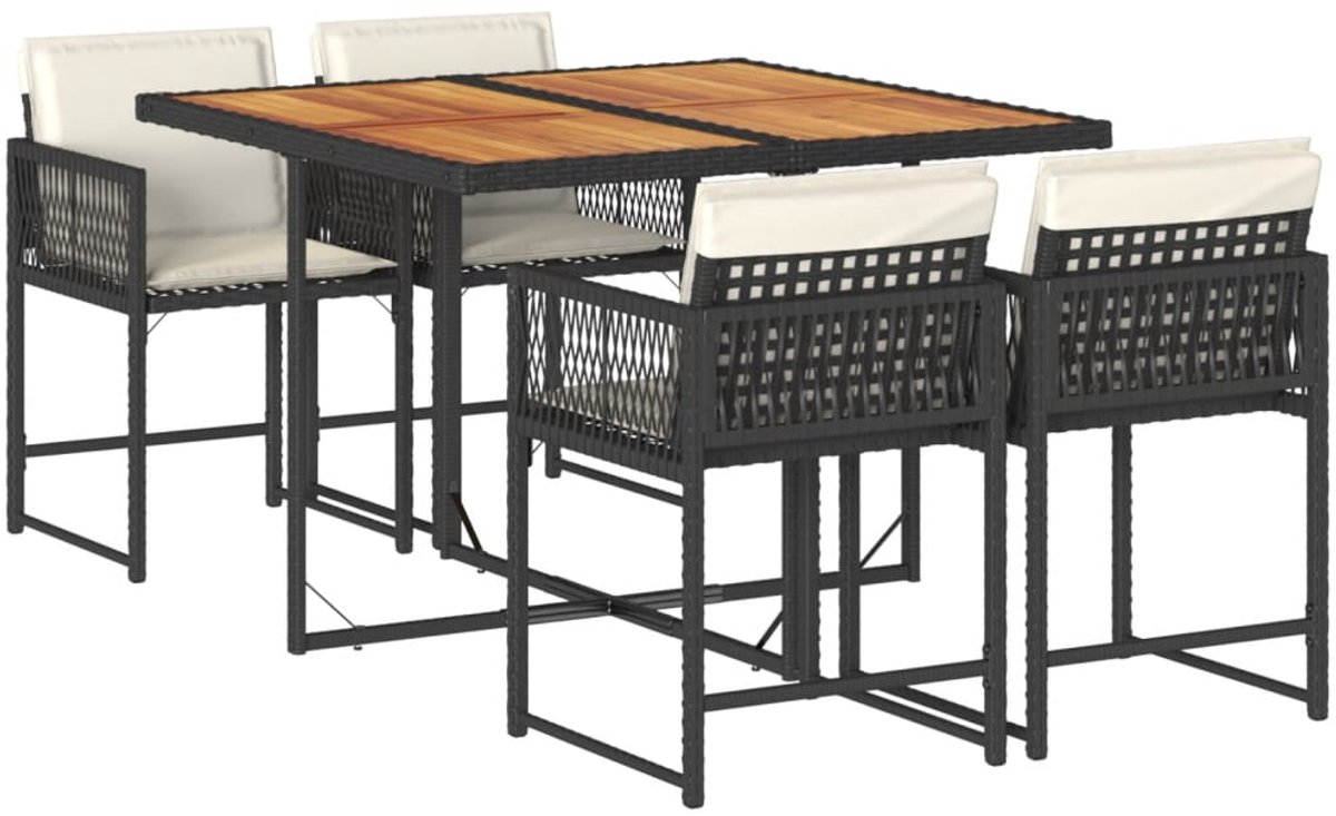 The Living Store 5-delige Tuinset met kussens poly rattan zwart - Tuinstoel - Buitentijd - Lounge Set - Eetkamerset - Patio Furniture