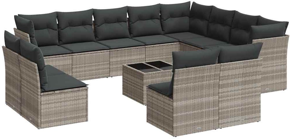13-delige loungeset in lichtgrijs poly rattan met kussens - buitendecoratie.