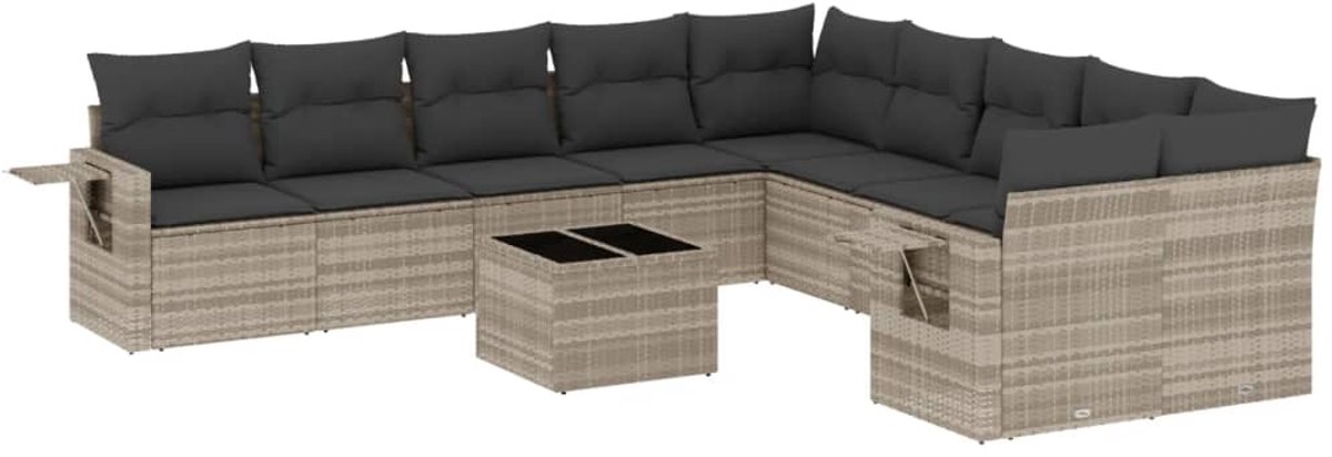 The Living Store 11-delige Loungeset met kussens poly rattan lichtgrijs - Loungebank - Lounge Set - Tuinbank - Buitentijdbanken - Tuinmeubles