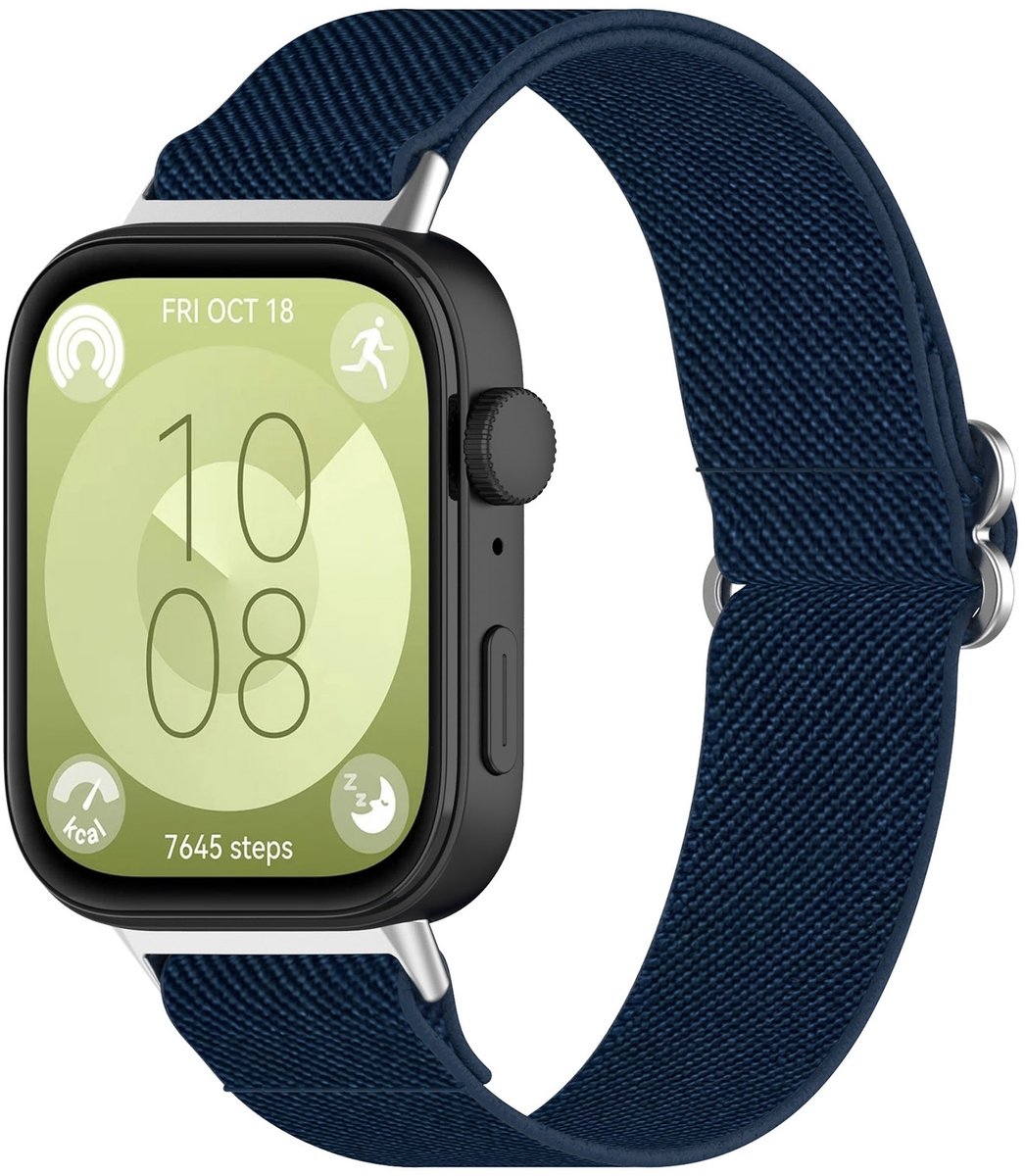 By Qubix - Elastische nylon band - Donkerblauw - geschikt voor Huawei Watch Fit 3 / Fit 4