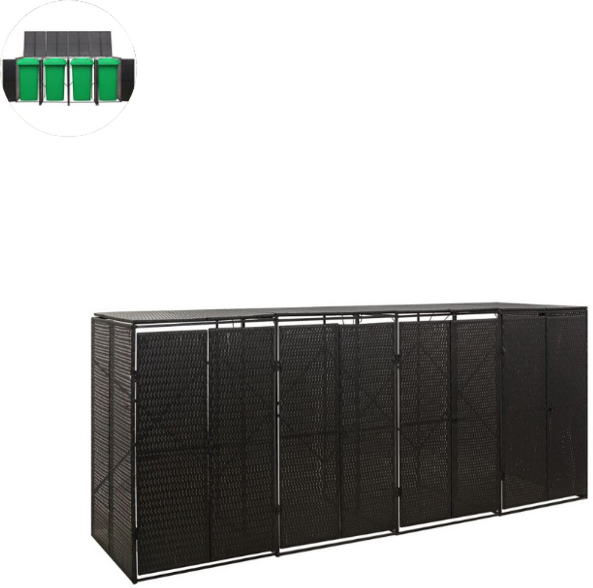 Kliko ombouw - UV-bestendig - Container - Berging - 4 Afvalbakken - Kunststof - Weerbestendig - Zwart