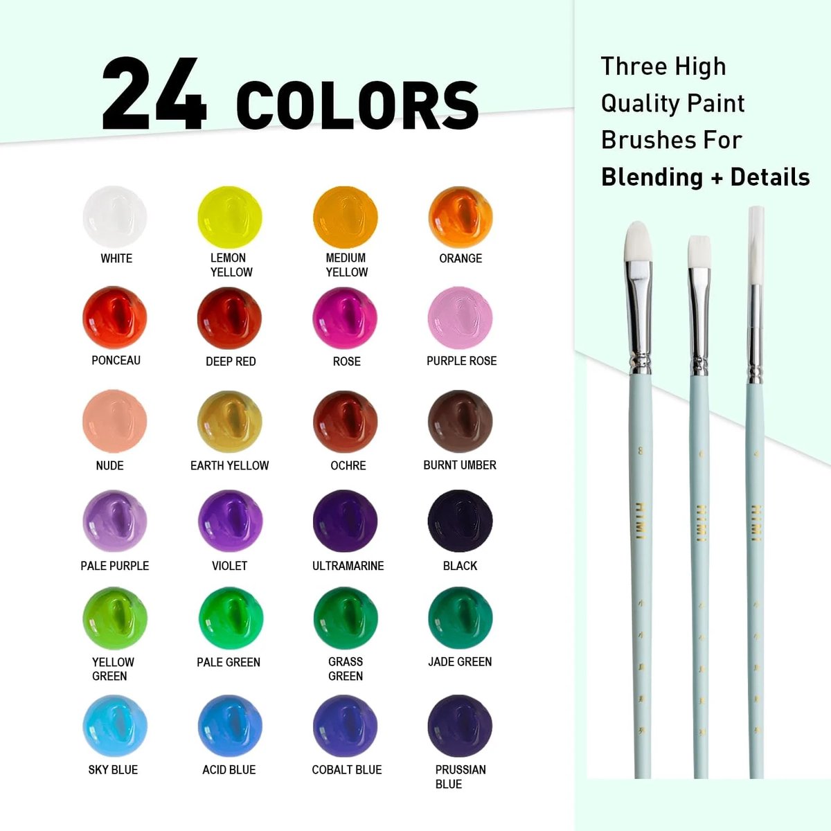HIMI - Gouache - set van 24 kleuren - 30gr - 3 penselen - Groen — afbeelding 2