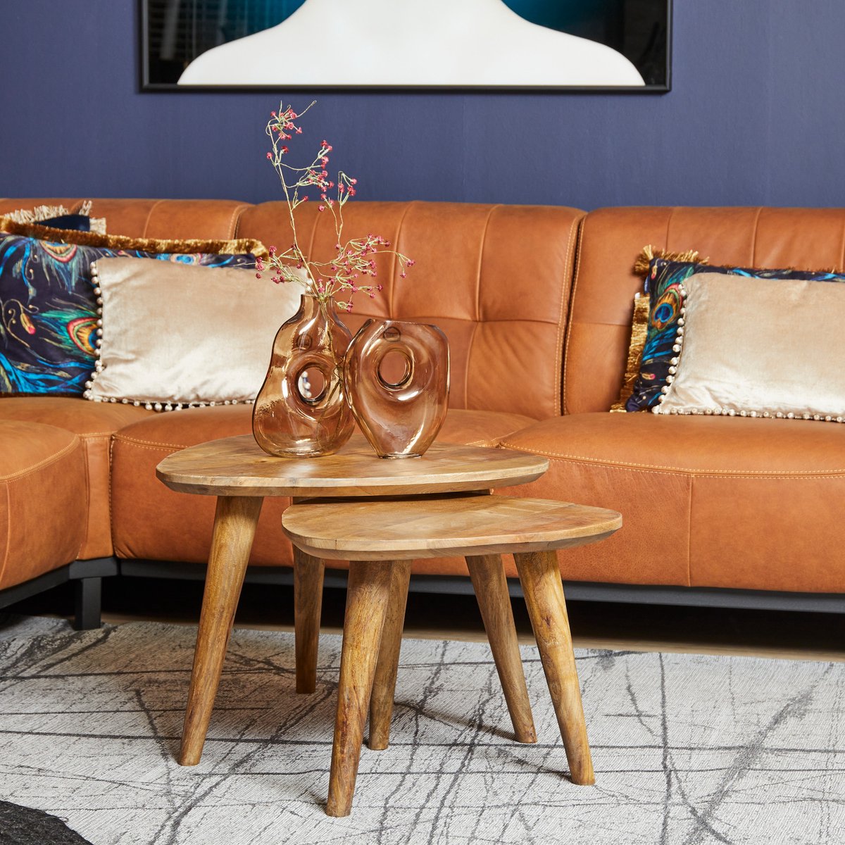 Meubels4nu - Salontafel Set van 2 - Set van 2 - Mangohout - Omaha - Driehoek - Snelle levering - Industrieel - Landelijk