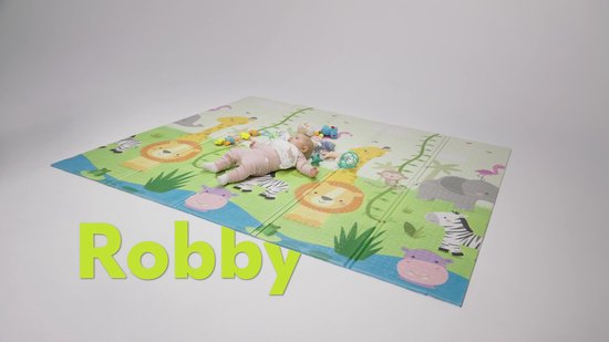 Lionelo Robby - Babygym 2-in-1 Speelkleed - Dubbelzijdig Educatieve Mat 180 x 200 cm - 5 Speelgoed Accessoires - Zachte, Waterdichte & Hypoallergene Mat - Perfect voor Binnen & Buiten - Makkelijk Op te Vouwen en Opslaan