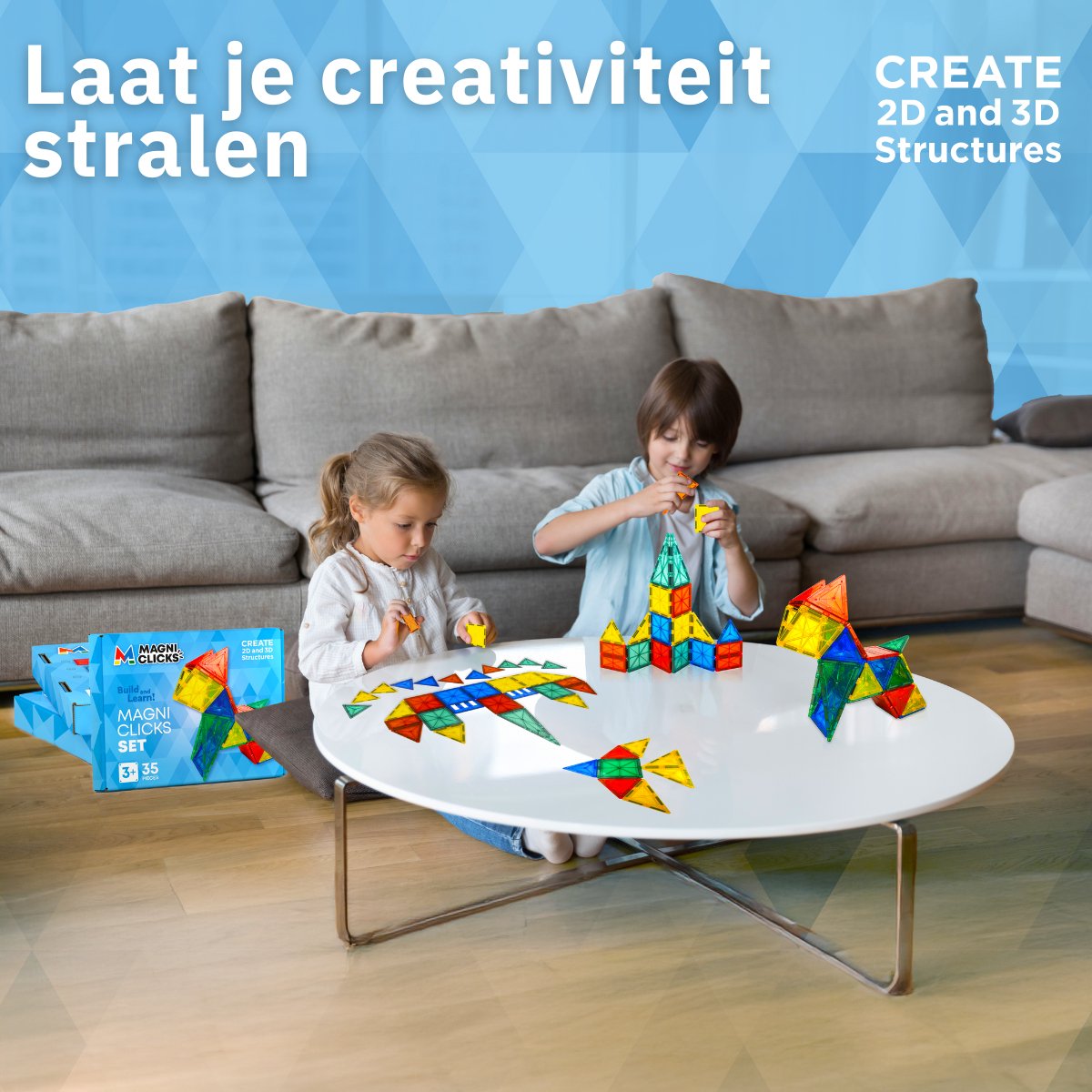 MagniClicks Magnetic Tiles 35 stuks - Magnetisch Speelgoed - Montessori - Magnetische Tegels - Bouwblokken — afbeelding 2